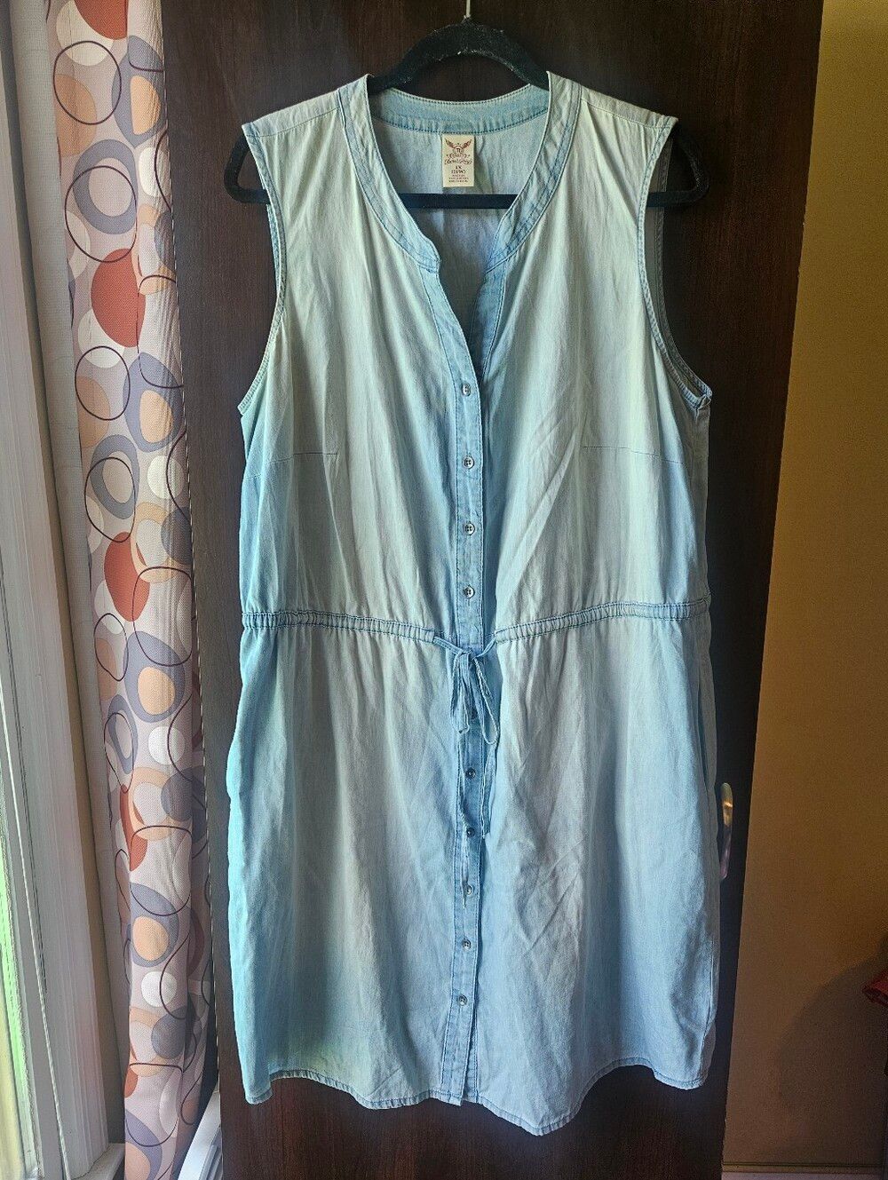 Faded Glory Light Blue Button-Front Drawstring Dress Size 1X